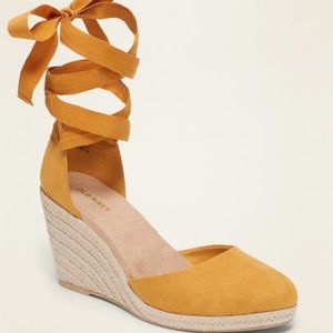 Old Navy Mustard Lace Up Mustard Espadrilles Wedges